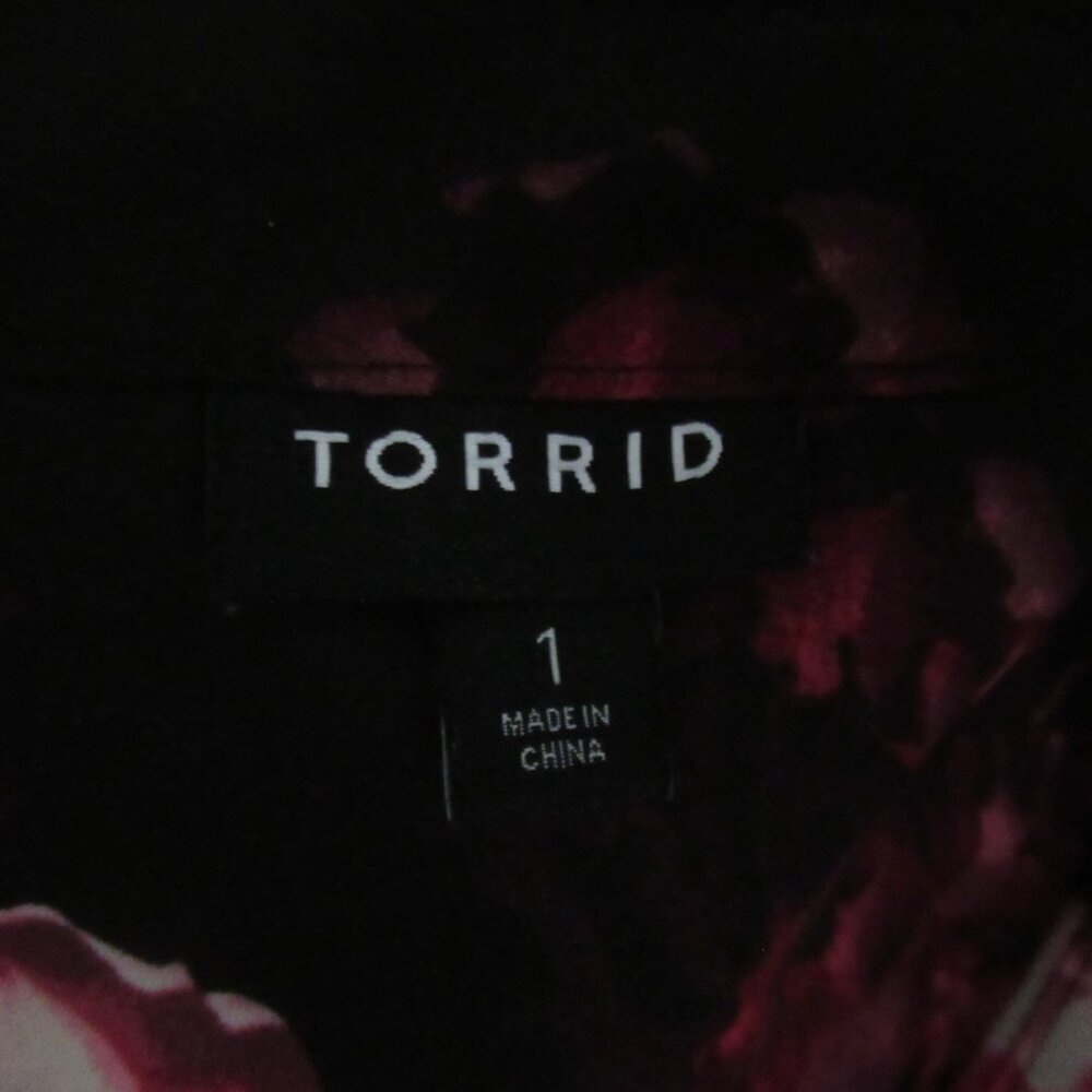 Torrid Top 1 1X Black Pink Floral Button Up Long Sleeve Boho Peasant Plus Size - Picture 5 of 7